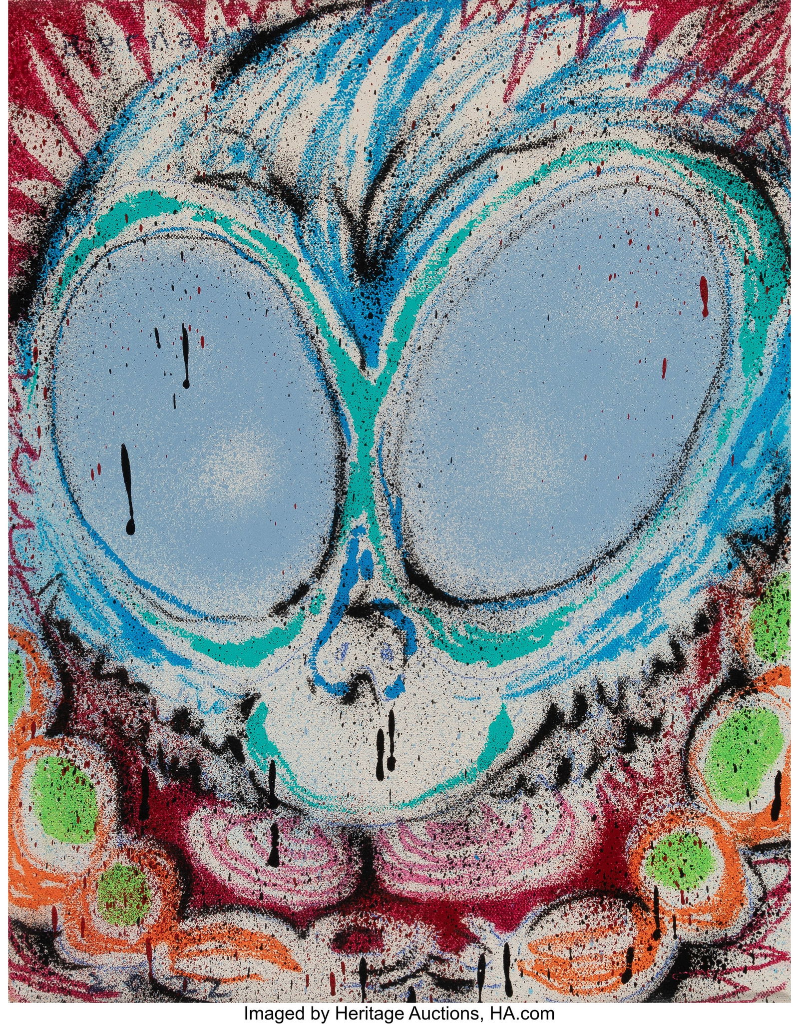 Bernandi Desanda (b. 1996) Baby Blue Eyes, 2022: Bernandi Desanda (b. 1996) Baby Blue Eyes, 2022 Acrylic and spray paint on canvas 26 x 21-1/2 inches (66.0 x 54.6 cm) Signed and titled on the revers