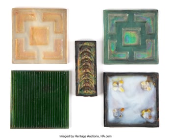 79184&colon; Tiffany Studios  Five Tiles&comma; circa 1910 Favrile 