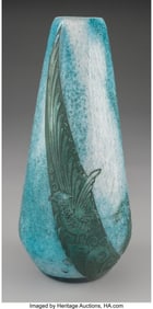 79197&colon; Legras & Cie Pheasant Vase&comma; circa 1930 Acid-etch