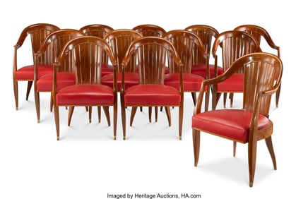 79100&colon; Émile-Jacques Ruhlmann Twelve Cannelle Chairs&comma; 