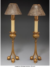 79018&colon; Tiffany Studios  Pair of Tripod Candle Lamps wit