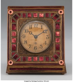 79023&colon; Tiffany Furnaces  Desk Clock&comma; circa 1910 Enamele