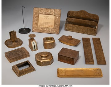 79024&colon; Tiffany Studios Fourteen-Piece Zodiac Desk Set&comma; 