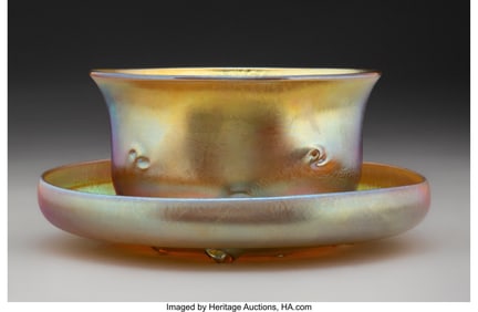 79030&colon; Tiffany Studios Pinched Bowl with Underplate&comma; ci