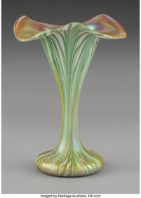 79036&colon; Quezal Floriform Vase&comma; circa 1905 Decorated irid