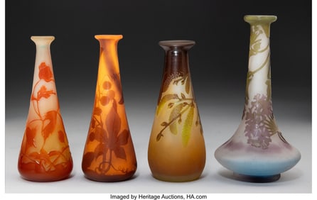 79060&colon; Gallé Four Cabinet Vases&comma; circa 1900 Cameo glas