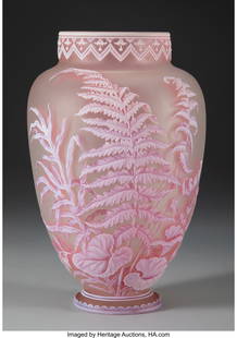 79074: Thomas Webb & Sons Fine Tri-color Floral Vase,: Thomas Webb & Sons Fine Tri-color Floral Vase, late 19th century Cameo glass 10-1/4 inches (26.0 cm) Marks: THOMAS WEBB & SONS HID03101062020 © 2024 Heritage Auctions | All Rights Reserved www.HA.com