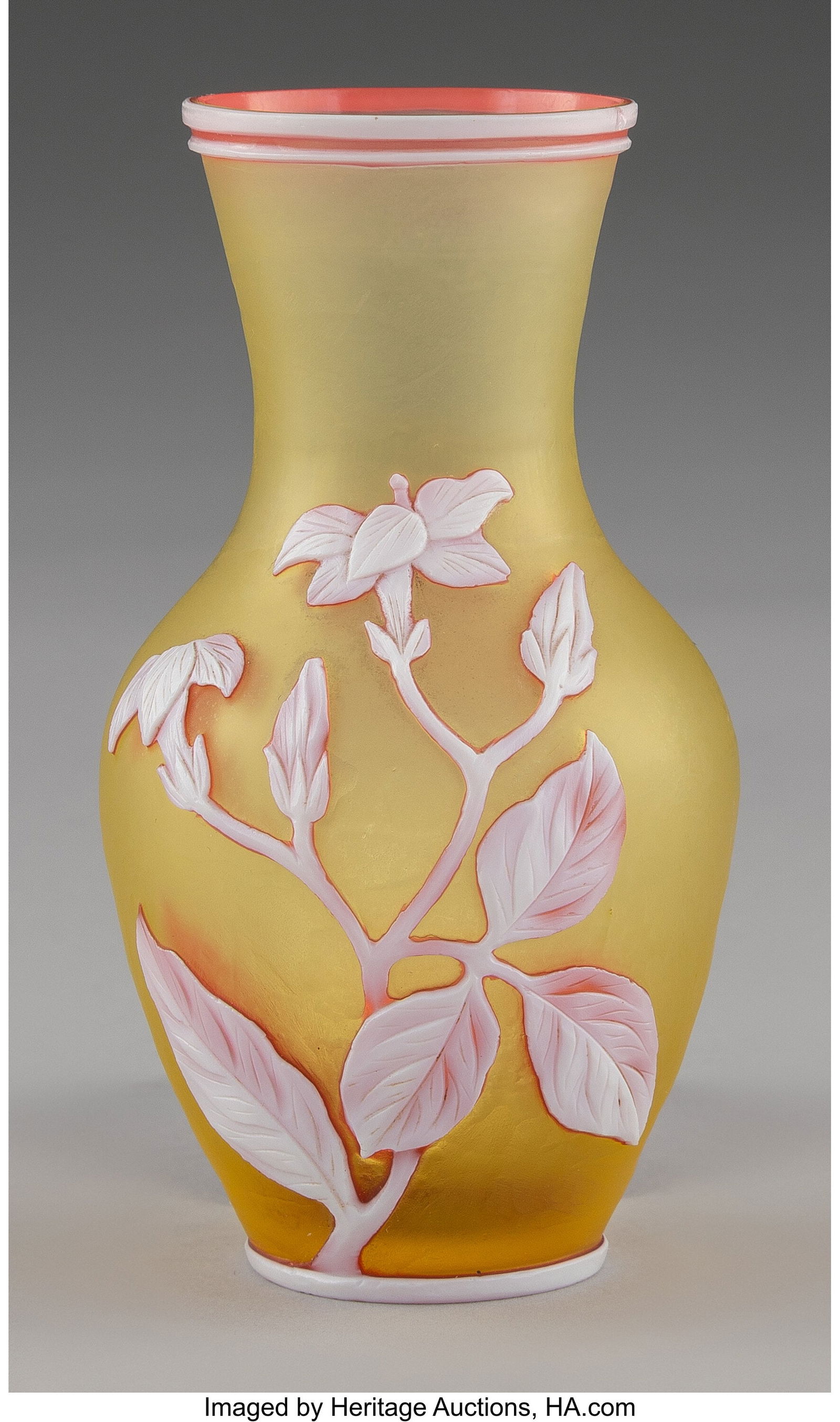 Thomas Webb and Sons Floral Vase, late 19th cent: Thomas Webb and Sons Floral Vase, late 19th century Cameo glass 4-1/2 inches (11.4 cm) Marks: THOMAS WEBB & SONS HID03101062020 © 2024 Heritage Auctions &vert