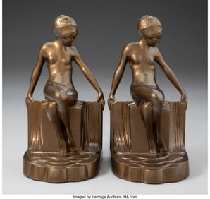 79172&colon; Frankart&comma; Inc&period; Figural Bookends&comma; circa 1930 Enam