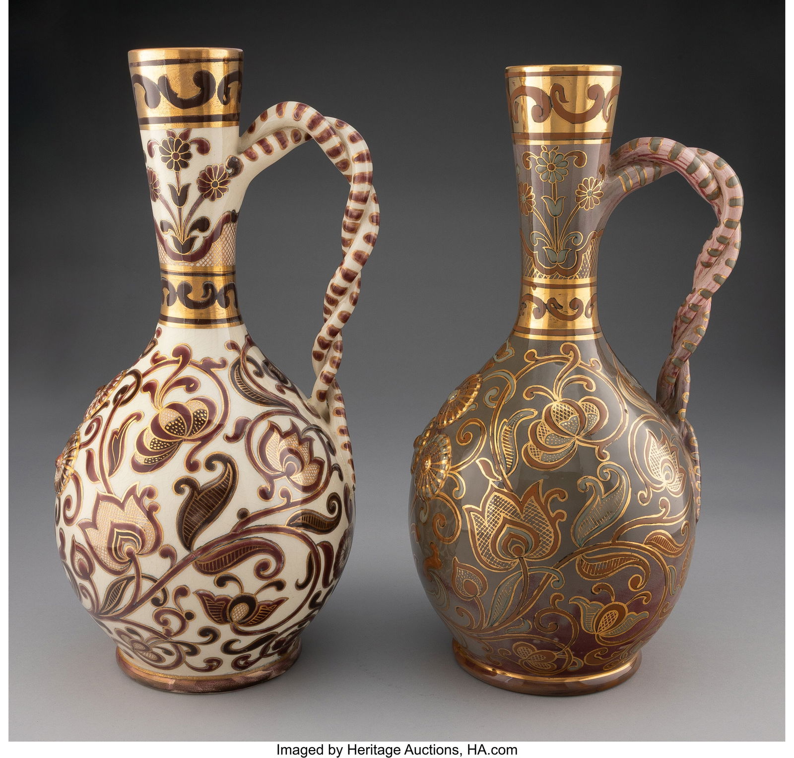 Zsolnay Two Jugs with Twisted Handles, circa 188 (1 of 3)