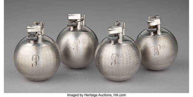 79206: Dunhill Four Lighters, 1909 Silver 2 x 1-5/8 inc: Dunhill Four Lighters, 1909 Silver 2 x 1-5/8 inches (5.1 x 4.1 cm) Marks: (lion passant), (leopard's head), D, DUNHILL&com