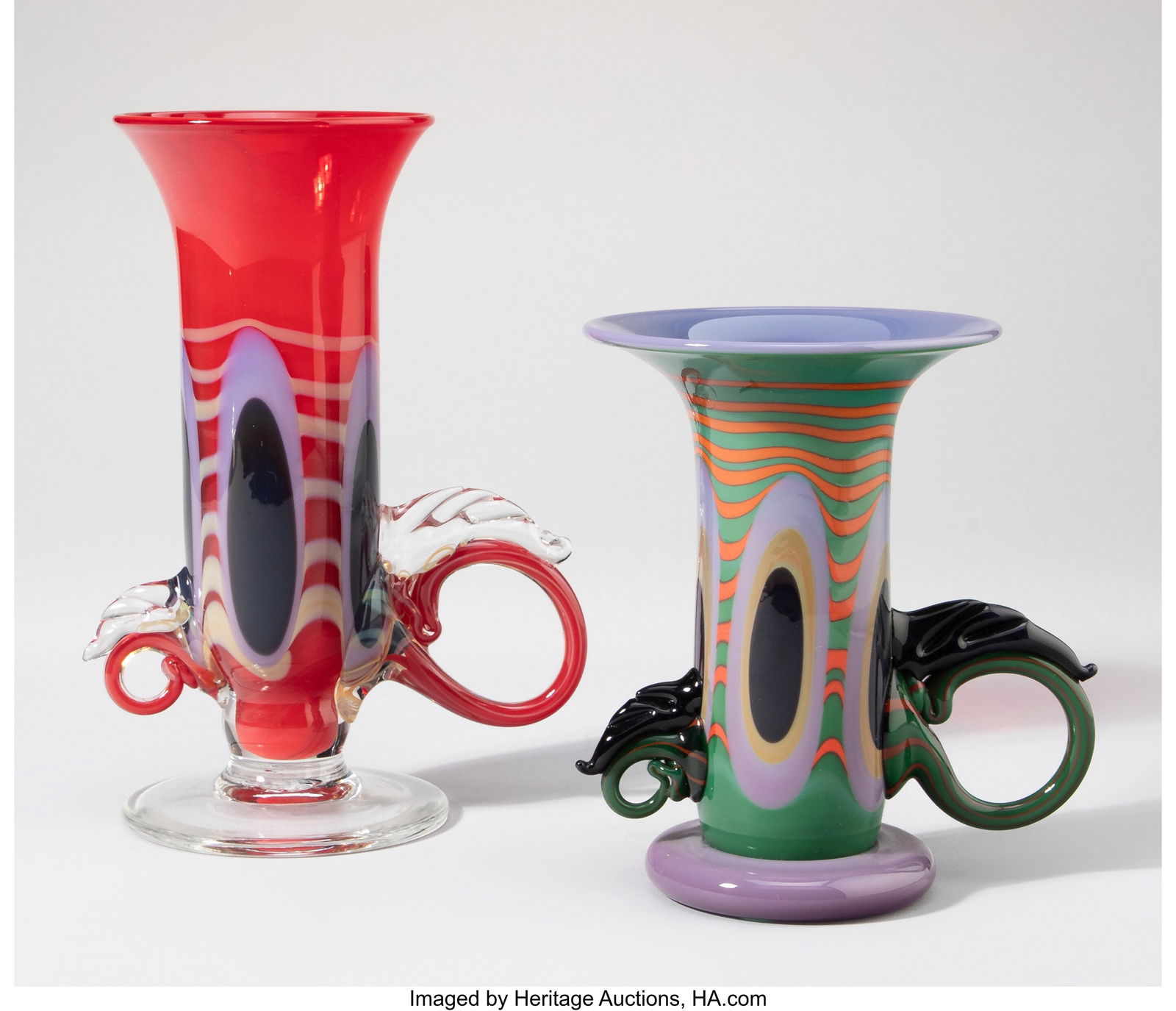 Robert Levin Two Goblets USA, circa 1986 Hand-bl: Robert Levin Two Goblets USA, circa 1986 Hand-blown glass 8-3/8 x 3-3/4 x 5-1/2 inches (21.3 x 9.5 x 14.0 cm) (tallest) Etched to underside o