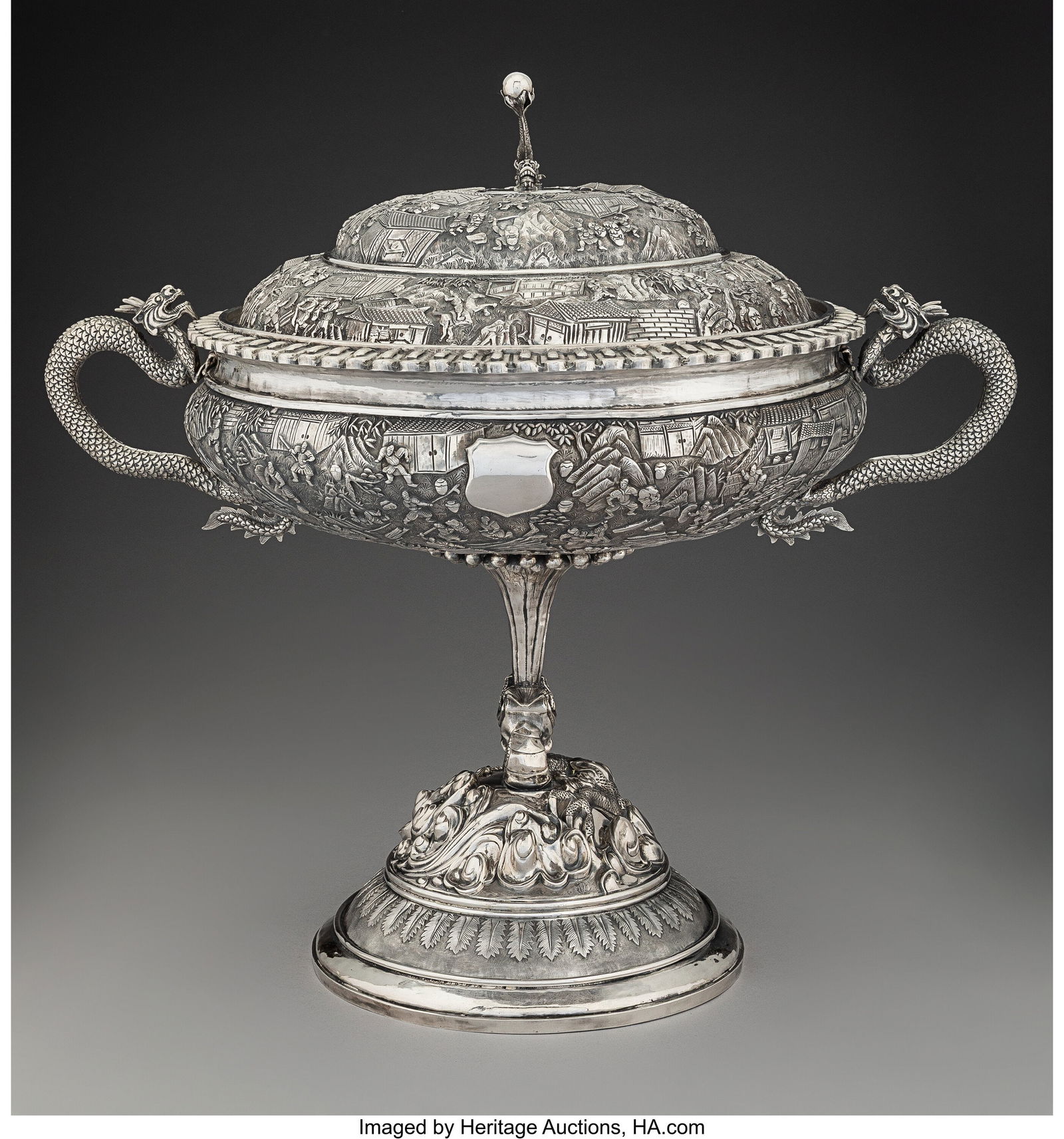 74001: A Chinese Export Silver Covered Two-Handled Stan
