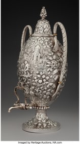 74103&colon; An S&period; Kirk & Sons Silver Landscape Water Urn&comma; Ba