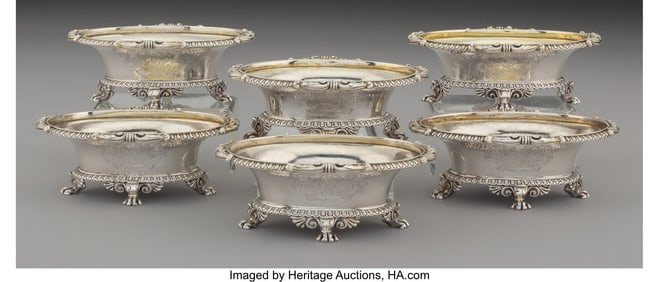 74005&colon; Six Paul Storr Partial Gilt Silver Open Salt Cel