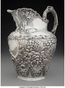 74112&colon; A T&period; Hausmann & Son Silver Landscape Pitcher&comma; Ne
