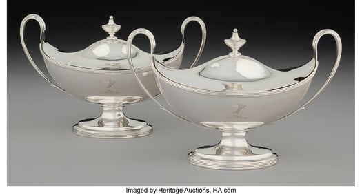 74012&colon; A Pair of Paul Storr Silver Covered Sauce Tureen