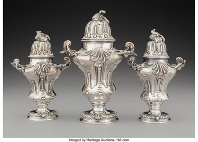 74013&colon; A Three-Piece Edward Wakelin Silver Tea Caddy Se