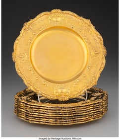 74120&colon; Ten Gorham Mfg&period; Co&period; Gilt Silver Salad Plates&comma; Pr
