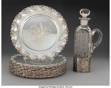 74123&colon; Twelve Mauser Mfg&period; Co&period; Silver Salad Plates and a