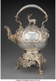 74020&colon; A Robert Harper Gilt Silver Kettle-on-Stand&comma; Lon