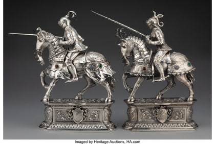 74028&colon; A Pair of German Silver and Hardstone Jousting K