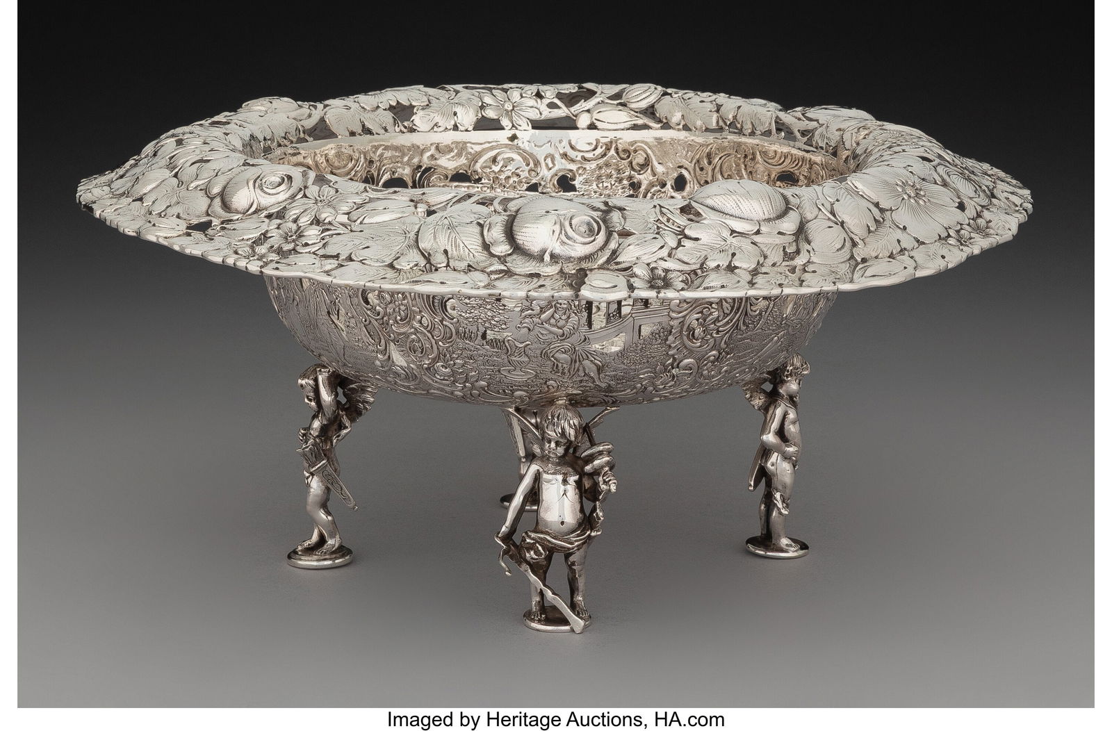 A German Reticulated Silver Footed Bowl, 20th ce (1 of 7)
