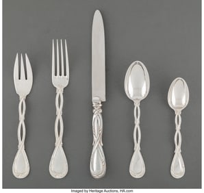 74031&colon; A Forty-Piece Puiforcat Royal Pattern Silver Fla