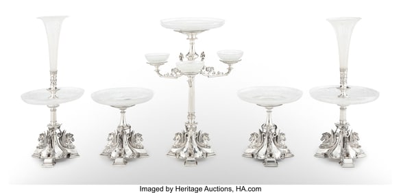 74035&colon; A Five-Piece English Silver-Plated and Cut-Glass