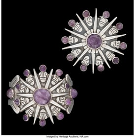 74237&colon; A William Spratling Silver and Amethyst Aztec Su