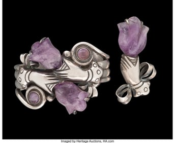 74238&colon; A William Spratling Silver and Amethyst Cuff and