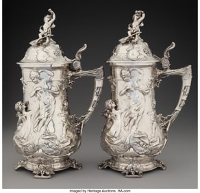 74041&colon; A Pair of Emile Puiforcat Silver Figural Pitcher