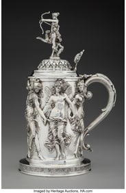 74043&colon; An Emile Puiforcat Silver Figural Tankard&comma; Franc