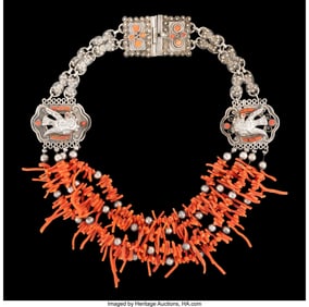 74244&colon; A Matilde Poulat Silver and Coral Necklace&comma; Mexi