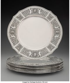 74049&colon; Twelve German Silver Plates&comma; Hanau&comma; circa 1900 M