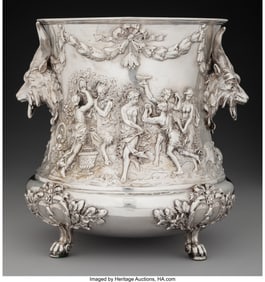 74052&colon; A Storck & Sinsheimer Silver Wine Cooler with Goat Head-