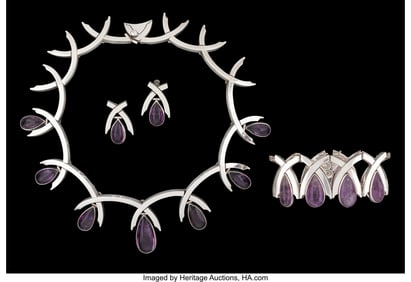 74258&colon; A Four-Piece Antonio Pineda Silver and Amethyst 