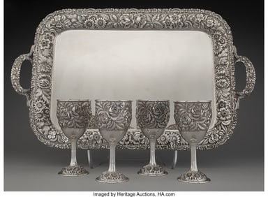 74186&colon; Four Stieff Co&period; Chased Repoussé Silver Goblets 