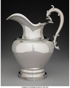 74190&colon; A William Adams Coin Silver Water Pitcher&comma; New Y