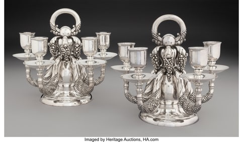 74276&colon; A Pair of Georg Jensen No&period; 383A Silver Five-Ligh