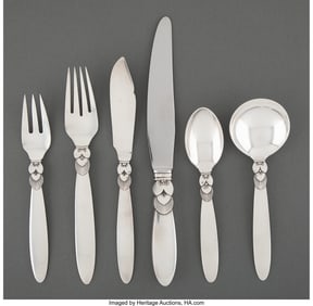 74291&colon; A Forty-One-Piece Georg Jensen Cactus Pattern Si