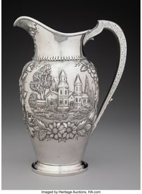 74397: An S. Kirk & Son Co. Silver Landscape Water Pitc