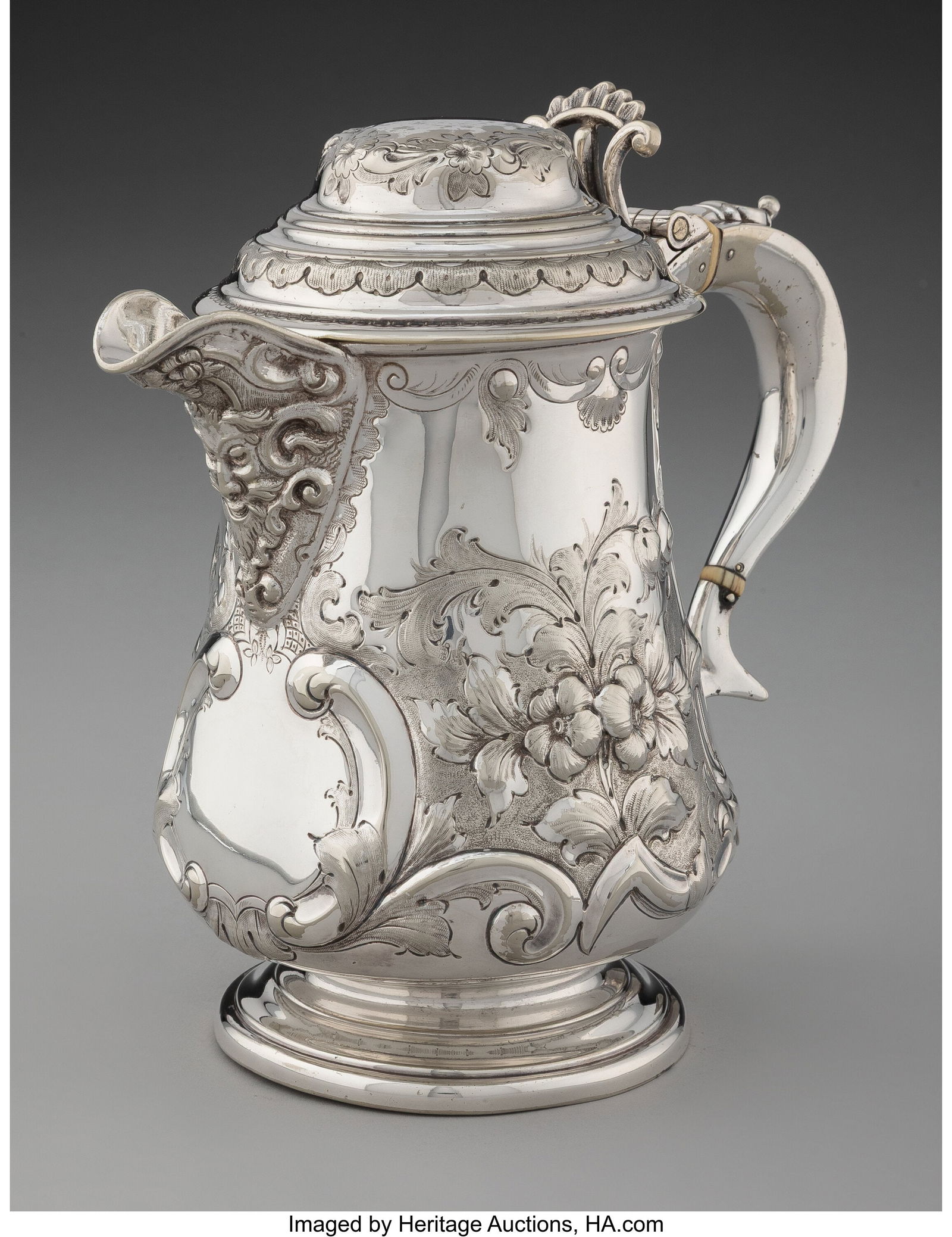 74303: An English Silver Covered Jug, Sheffield, 1845 M