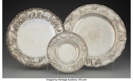 74405: Three S. Kirk & Son Inc. Silver Landscape Dishes