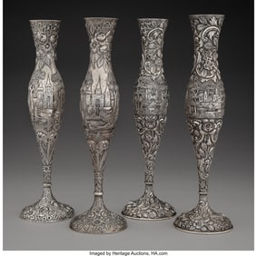 A Collection of Four American Silver Landscape Vases