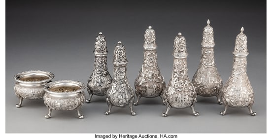 74408: Eight Loring Andrews Co. Chased Repoussé Silver