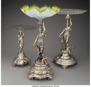 74320: Three Silver-Plated and Cut-Glass Figural Center