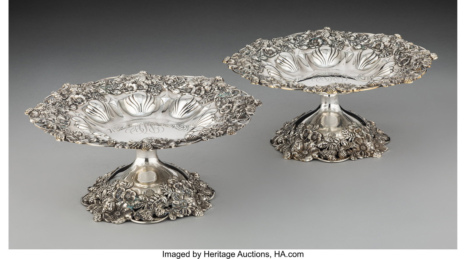 A Pair of Black, Starr, & Frost Silver Tazzas, N: A Pair of Black, Starr, & Frost Silver Tazzas, New York, circa 1900 Marks: BLACK, STARR & FROST, STERLING, 9IN, (eagle), 9