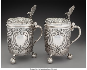 74324: A Pair of Continental Silver Tankards, late 20th