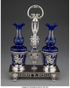 74330: A French Silver and Glass Cruet Set, early 19th